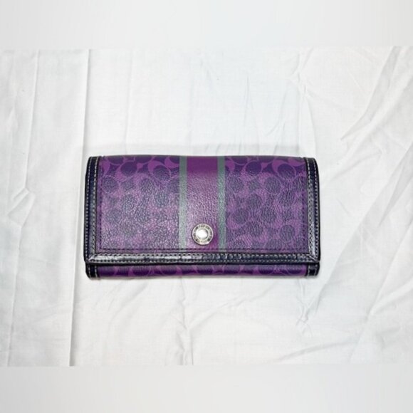 Coach Chelsea Purple Coated Canvas Leather Signature Envelope Clutch Wallet - Picture 1 of 6